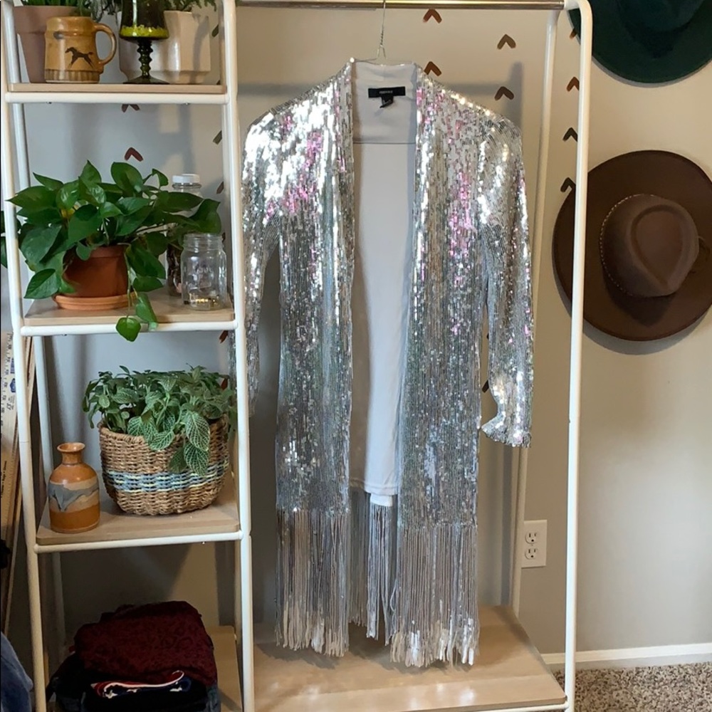 Forever 21 sequin duster with fringe size M